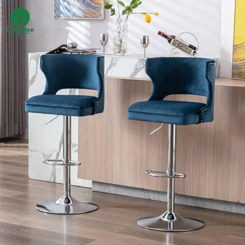 Moontree Custom Bar Stools, Swivel Metal & Wooden Leg Velvet Counter Height Bar Chairs