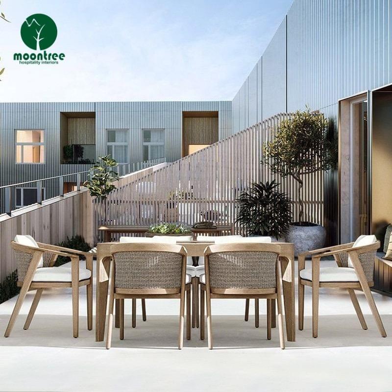 Weatherproof Teak Wood Patio Dining Chair, Customizable Arm/Armless for Commercial Use