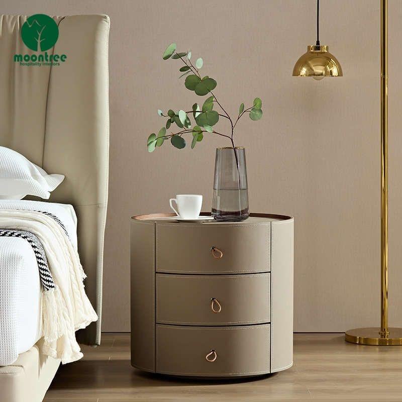 Modern Light Wood 2 Drawer Nightstand, Black Glass Top Hotel Bedside Table for Hospitality