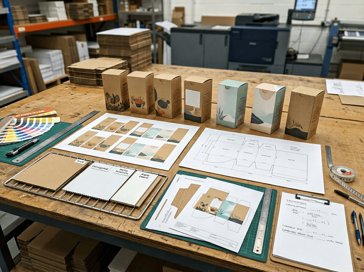 Reducing packaging MOQ through similar design combination and production-friendly box planning