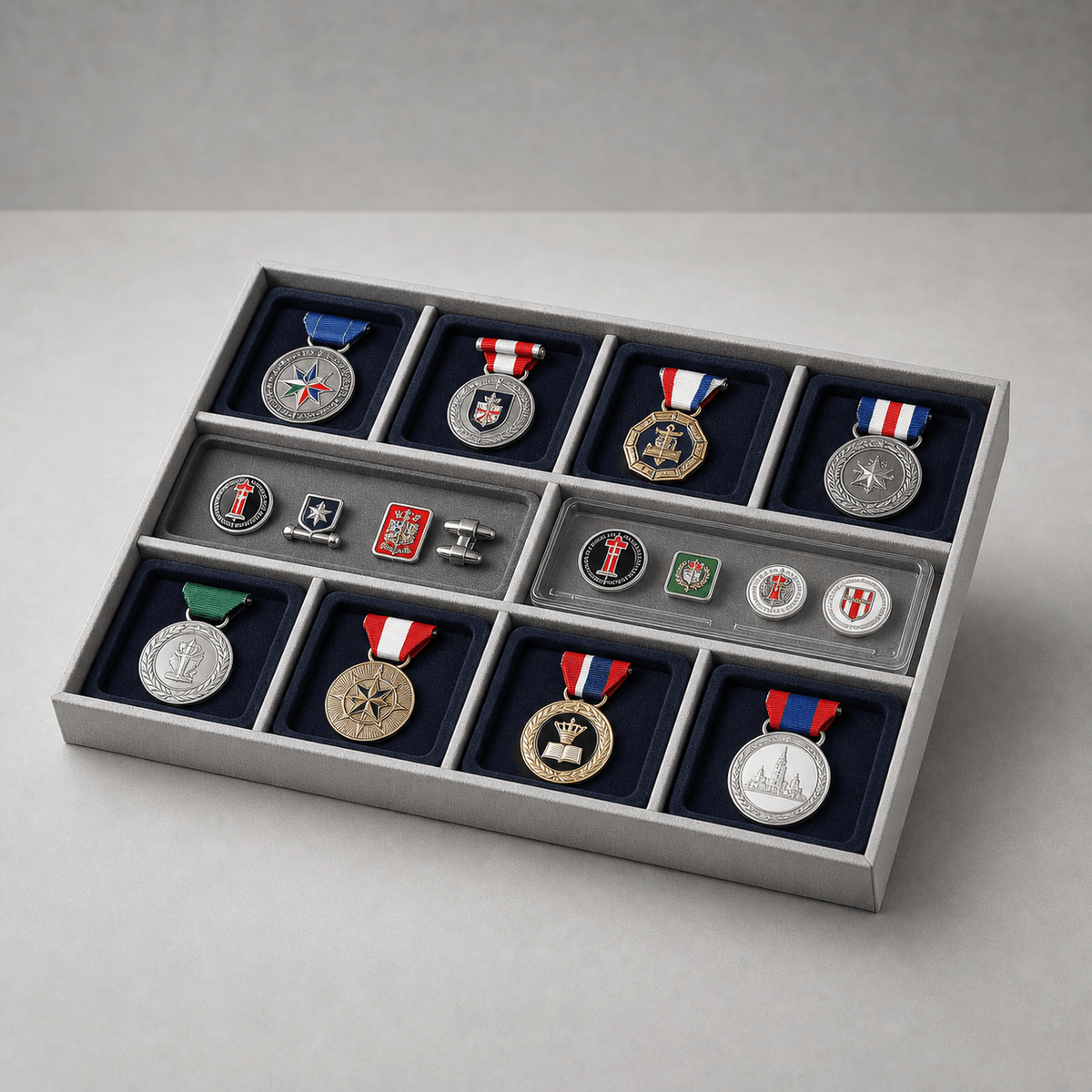 Paperboard and blister tray options for medal packaging