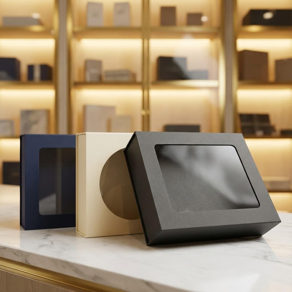 Shoulder and neck rigid boxes with a premium two-piece structure, shown with visible inner shoulder for luxury packaging