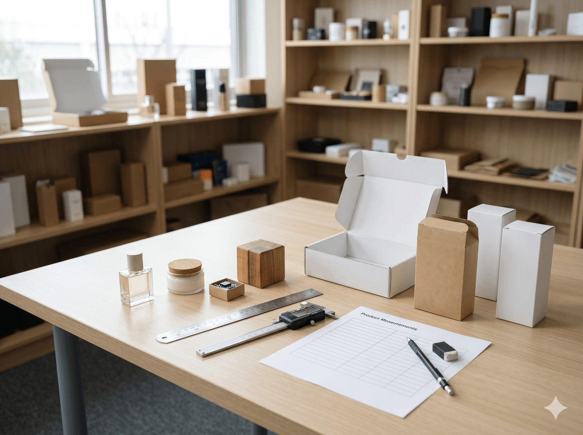 Product measurements for custom packaging order preparation