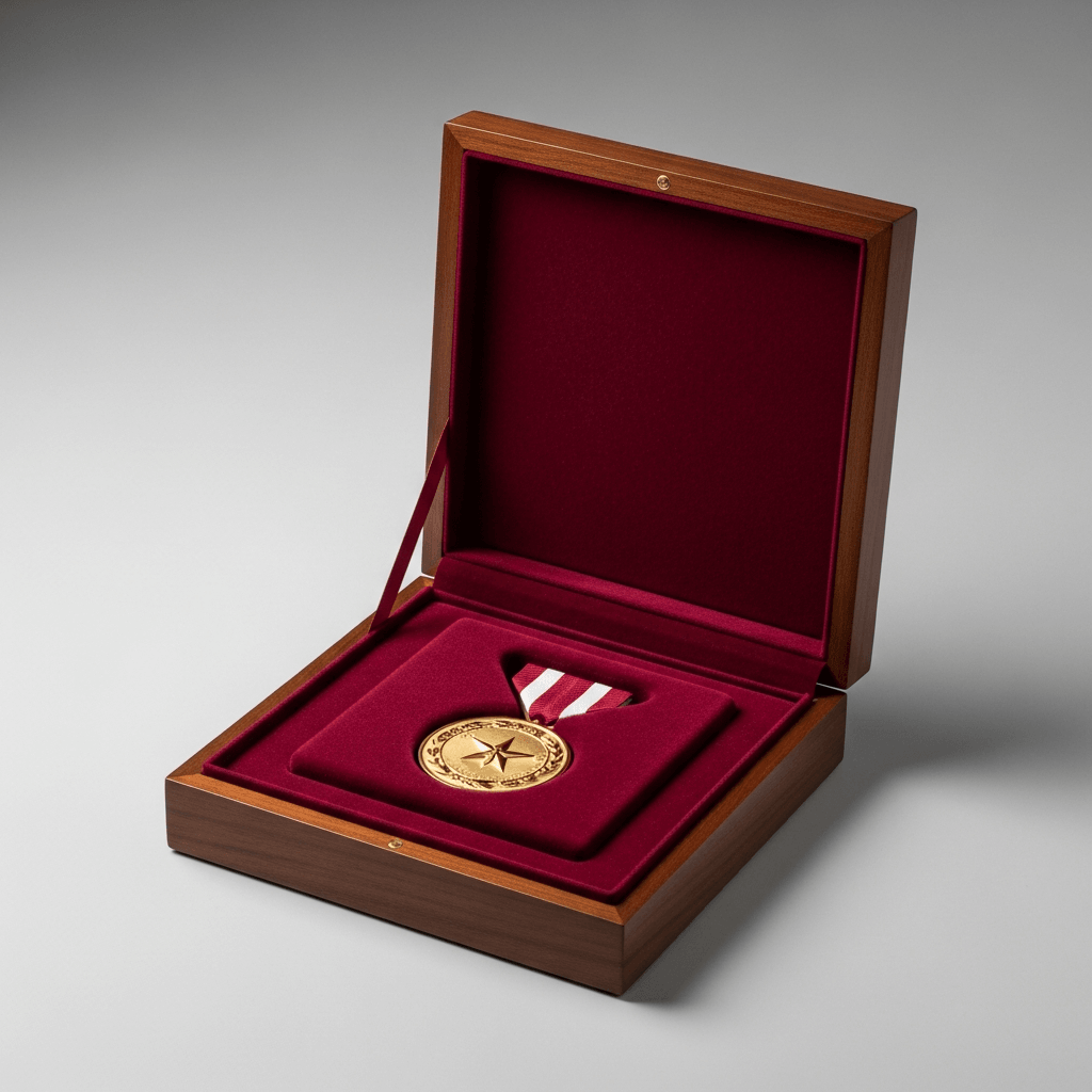 Velvet flocked insert for premium medal presentation boxes