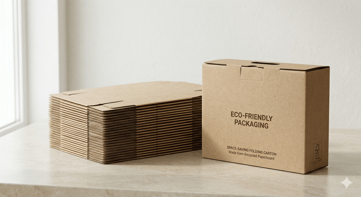 Flat packed folding cartons for efficient shipping and storage