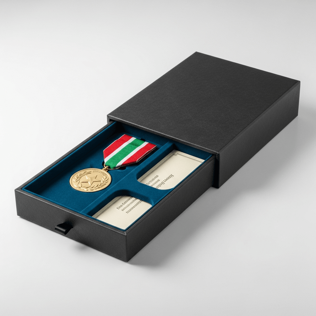 Drawer medal box for medals ribbons badges and certificates