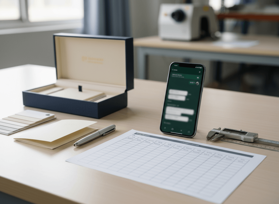Sending passport box project details through WhatsApp for a custom packaging quote