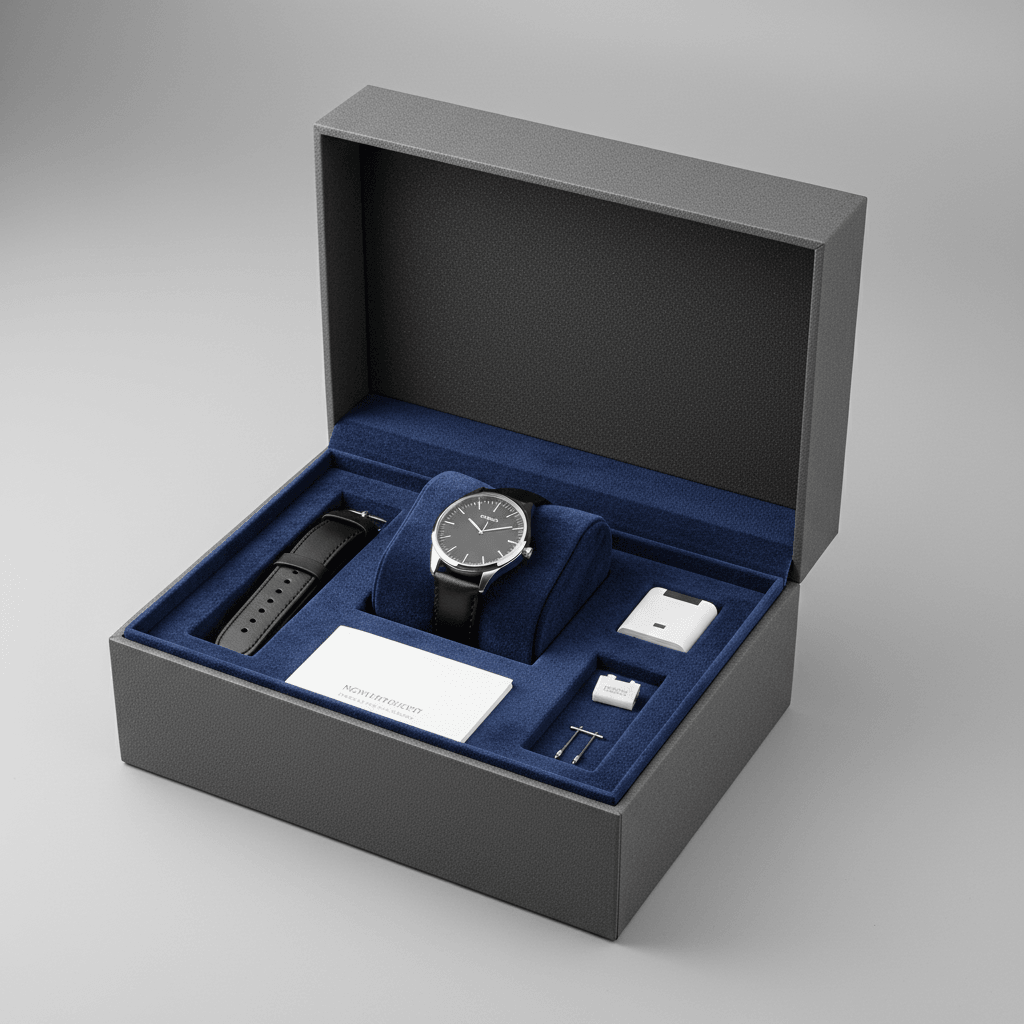 Custom watch box insert with fitted EVA foam and accessory compartments