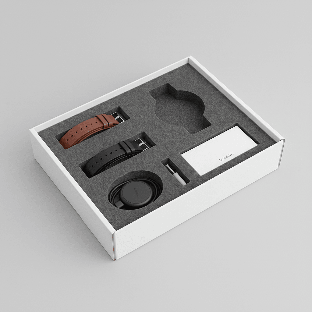 Fitted EVA foam insert for watch box with strap charger and accessory compartments