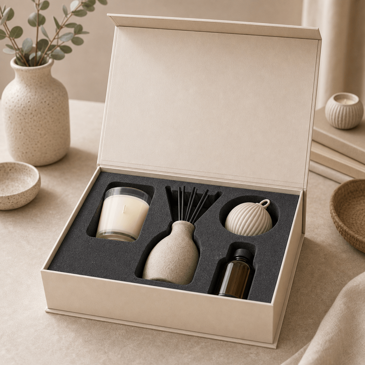 Custom EVA foam insert for candles diffusers ceramics and fragile home decor packaging