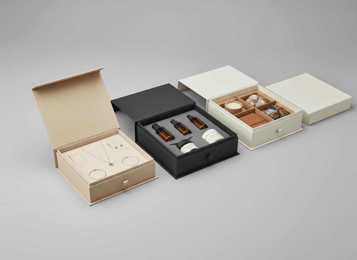 rigid box styles with fitted inserts for jewelry gift sets and product kits