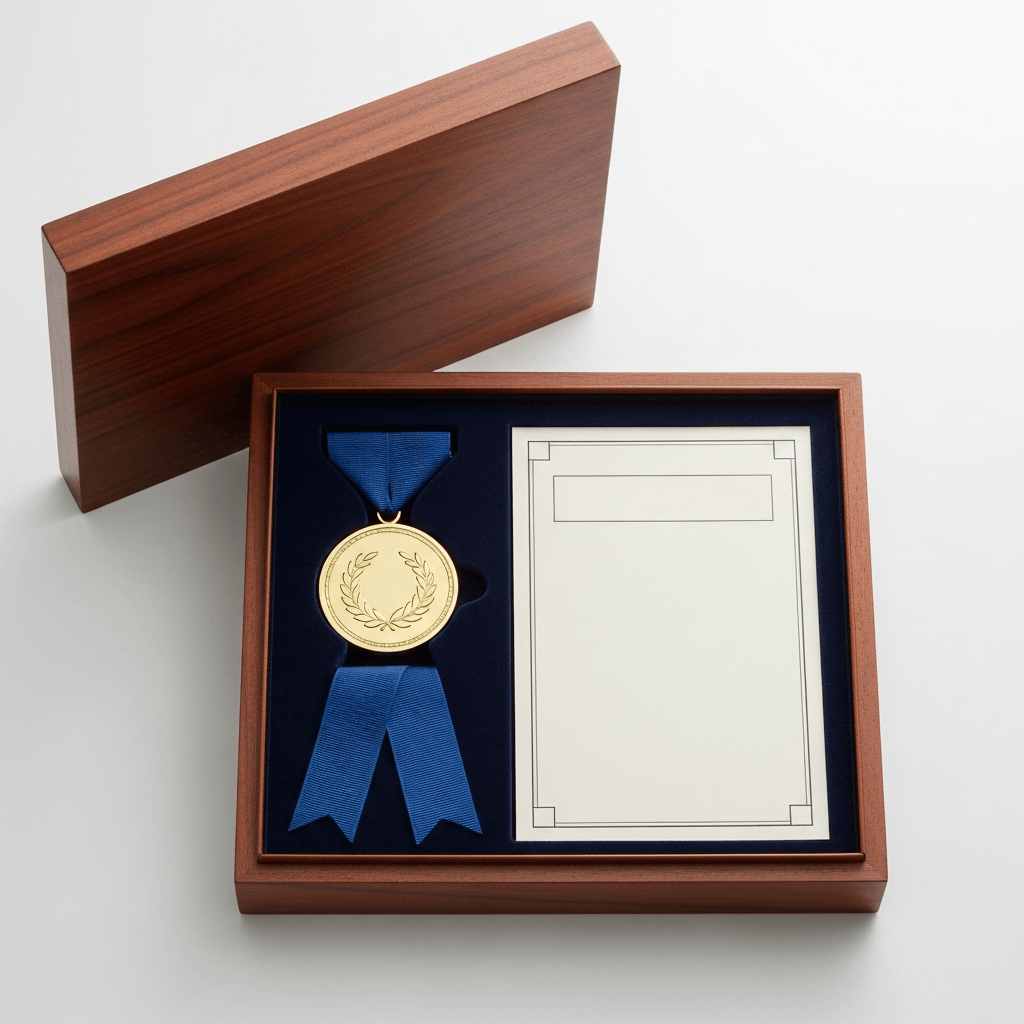 Corporate recognition medal boxes for employee awards