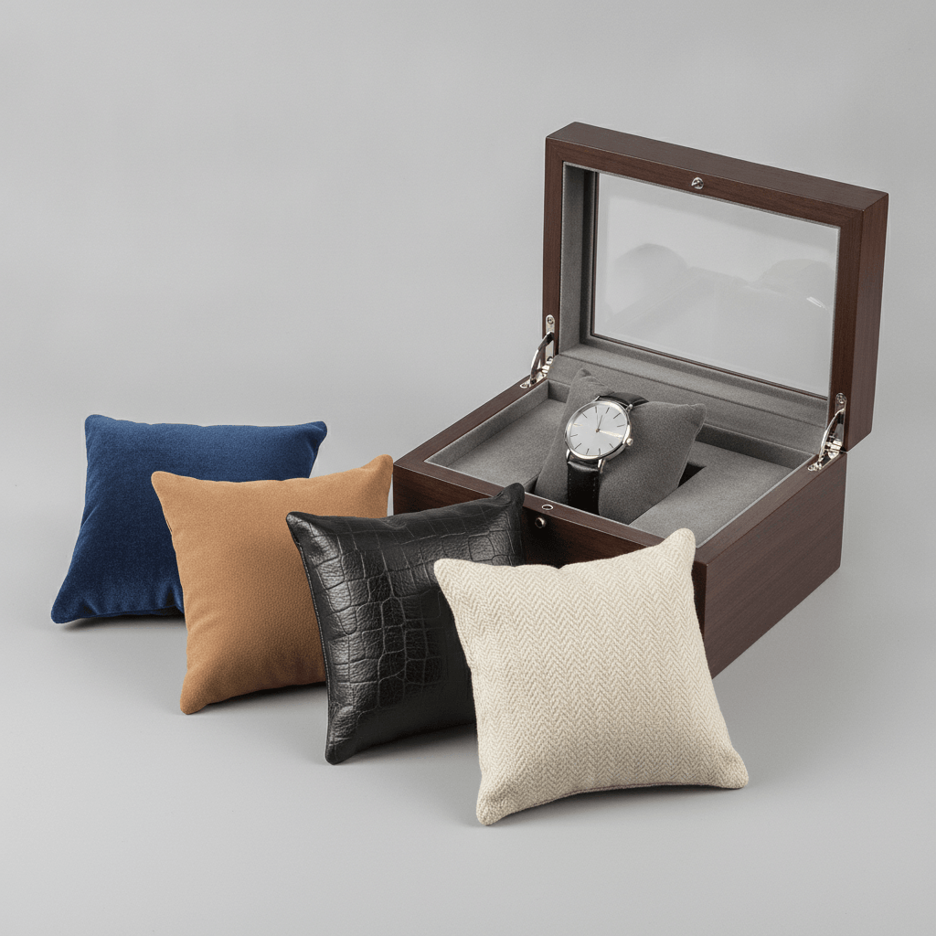 Custom watch box pillows in velvet suede PU leather and fabric