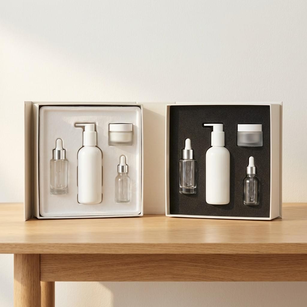 Custom inserts (EVA/foam/paper pulp) for cosmetics and skincare packaging to secure bottles and jars | QX Packs