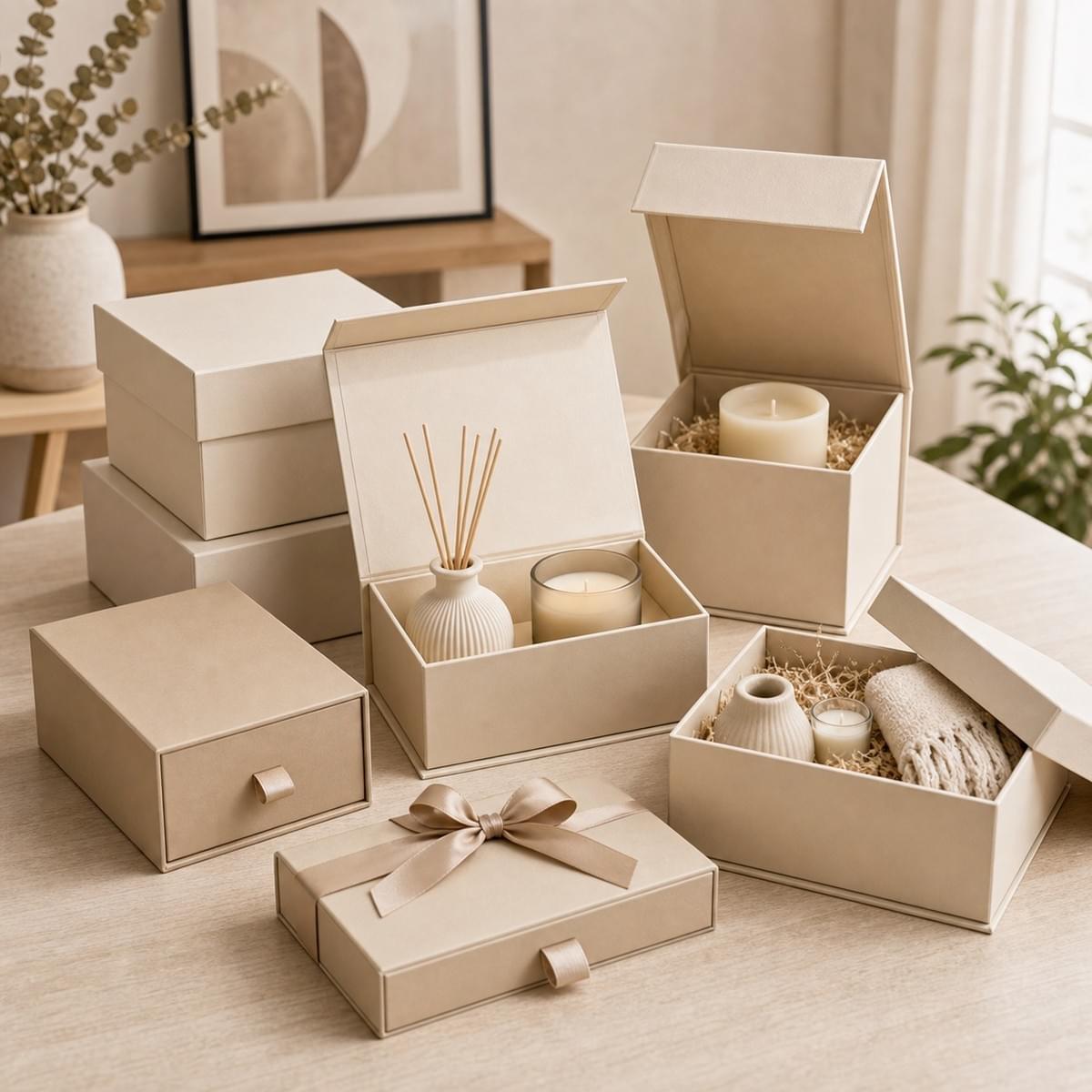 Custom rigid gift boxes for candles diffusers ceramics and home decor gift sets