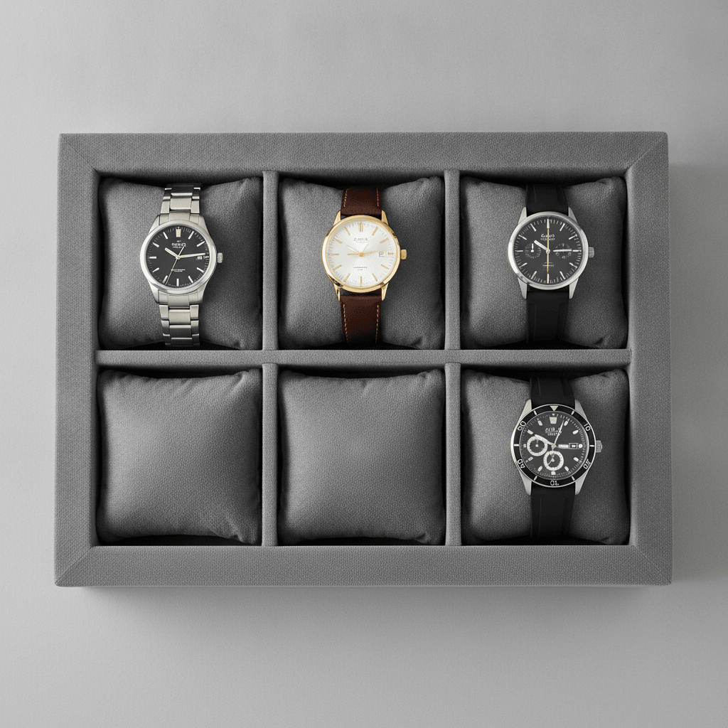 Multi watch tray insert with individual pillows for custom watch display box