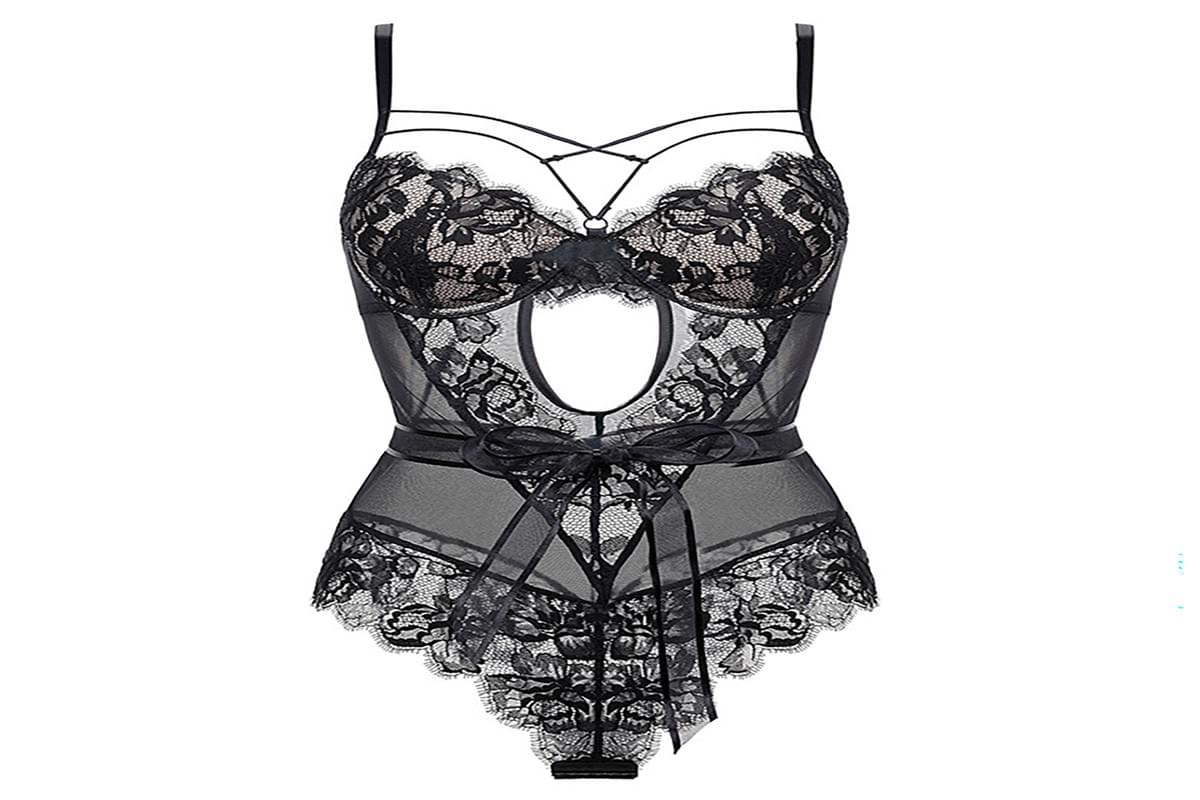 Lace Bodysuit With Bow Detail- Sheer & Form-Fitting