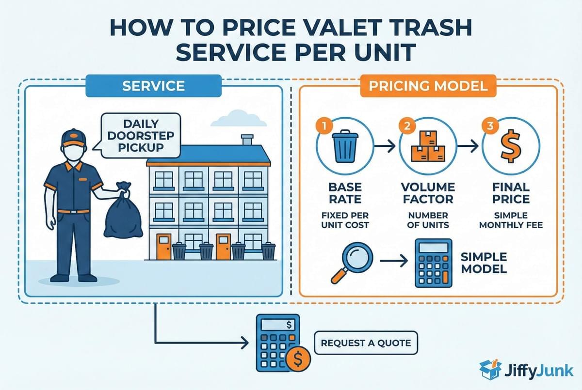 How to price valet trash service per unit with a simple pricing model infographic.