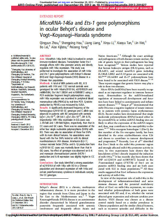 Annals of the rheumatic diseases - SBS Genetech