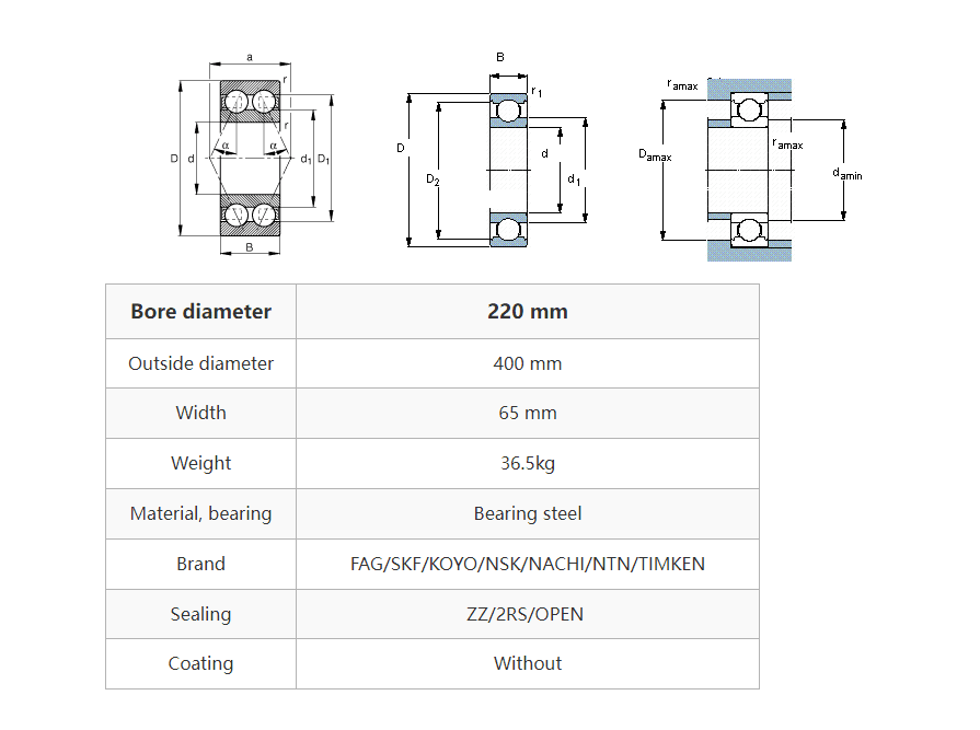  YOKO 6244 2RS1 Deep Groove Ball Bearings 