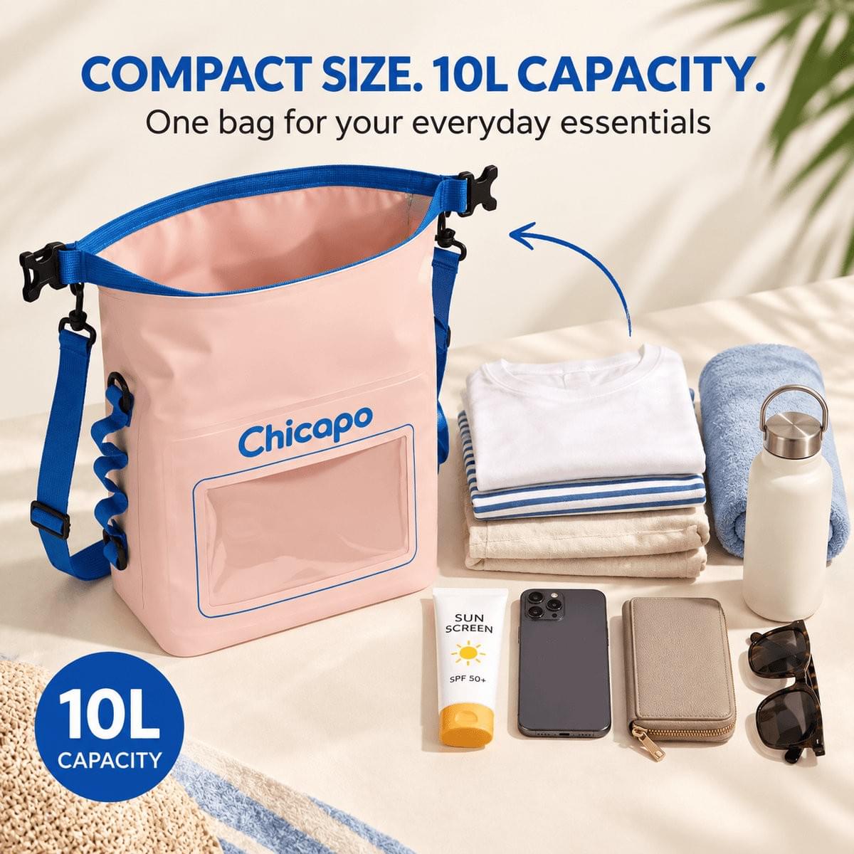 Chicapo Dry Bag Waterproof Backpack with Phone Screen 10L