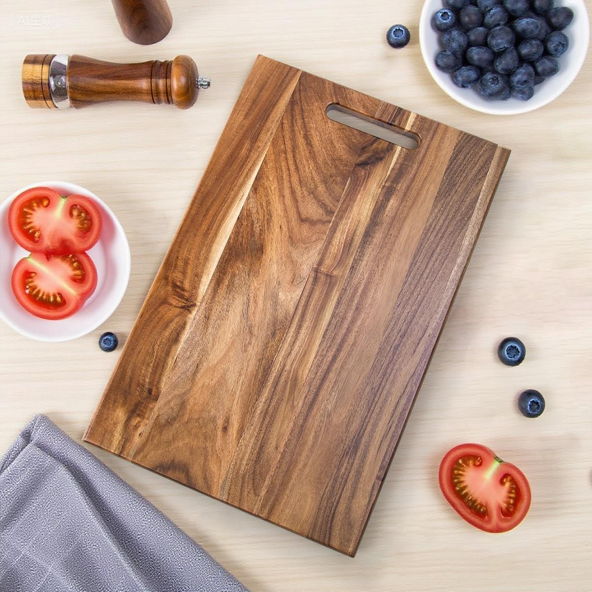 Pizza steak tray, Acacia wood cutting board, round thick baking with handle, chopping board