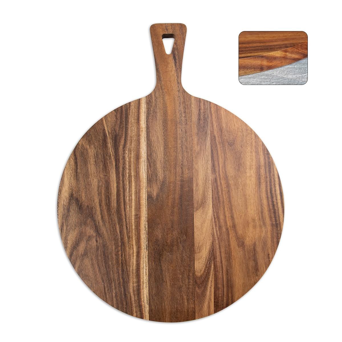 Pizza steak tray, Acacia wood cutting board, round thick baking with handle, chopping board