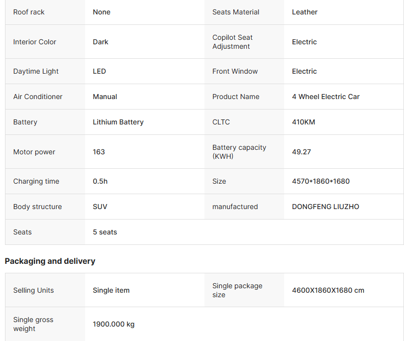 DONGFENG New Cars for Friday 410km Taxi Electric SUV Automatic Transmission Lithium Battery Leather 