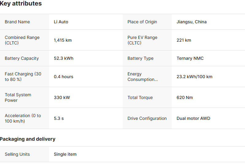2025 Hybrid Extended Range Vehicles Electric Cars LI Auto L8 Pro Used Car for Sale