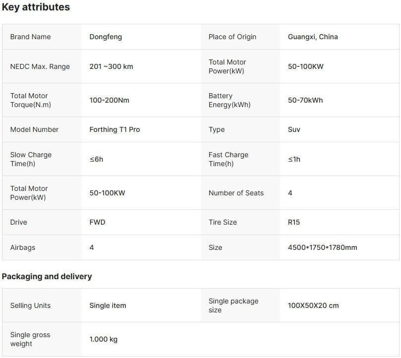 Dongfeng Forthing T1 Pro: A Compact Electric Vehicle for Urban Mobility