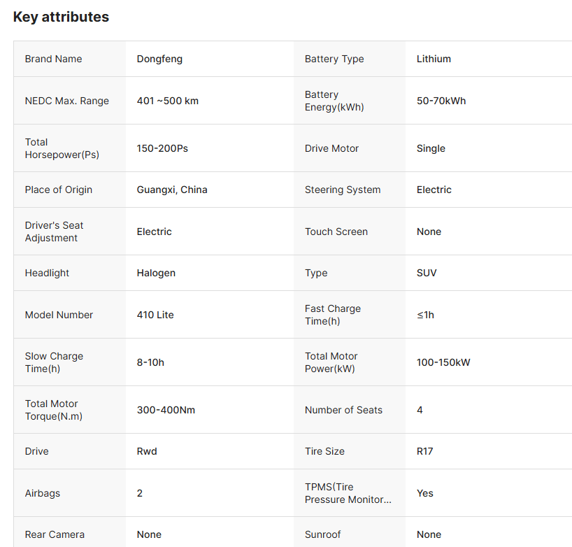 DONGFENG New Cars for Friday 410km Taxi Electric SUV Automatic Transmission Lithium Battery Leather 