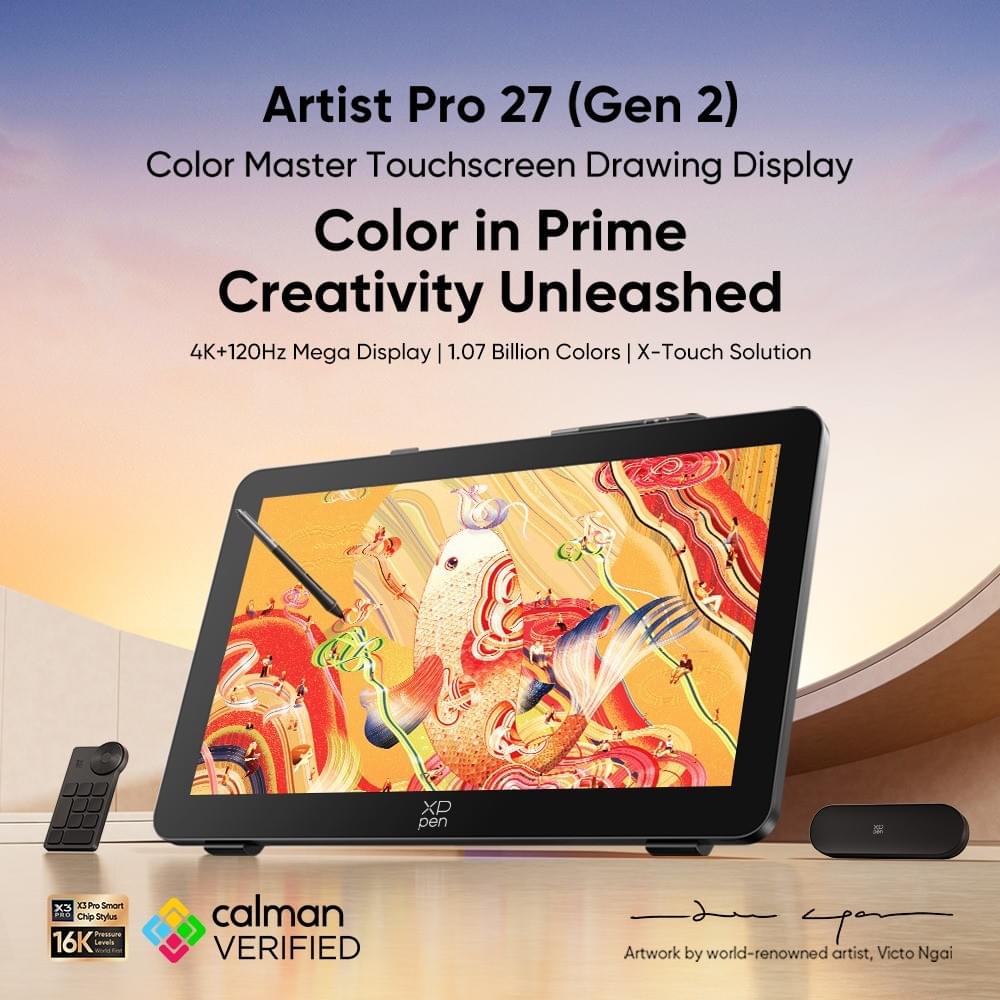 XPPen Artist Pro 27 (Gen 2) Màn hình vẽ Màn hình bút 4K với tốc độ làm mới & chức năng cảm ứng 120HZ