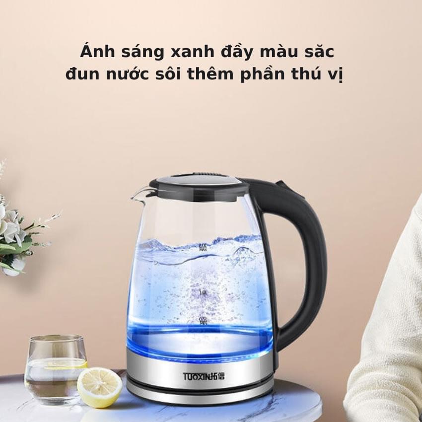 Ấm siêu tốc thủy tinh KAW ấm đun nước công suất lớn, dung tích 2L ,tự động ngắt
