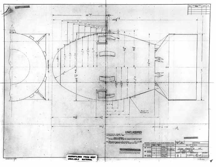 Fat Man Atomic Bomb Blueprint, photograph by Los Alamos National Laboratory