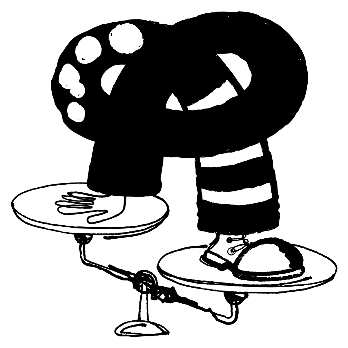Absurdist illustration of an arm pretzeled into a leg with the hand placed on the left scale of a balance and the foot on the right, the right side lower than the left. Absurdist illustration of an arm pretzeled into a leg with the hand placed on the left scale of a balance and the foot on the right, the right side lower than the left.