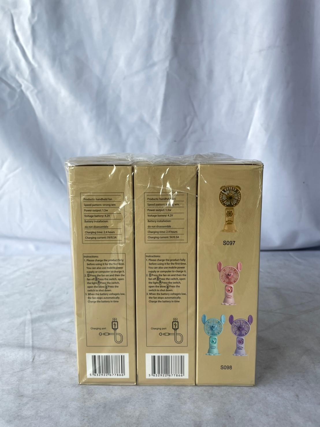 พัดลมมือถือ Stitch รุ่น S098 ปรับความเร็วได้ 2 ระดับ พร้อมขาตั้งไฟ (3 สี) (250mAh)+สติ๊กเกอร์สุ่ม 1ใ