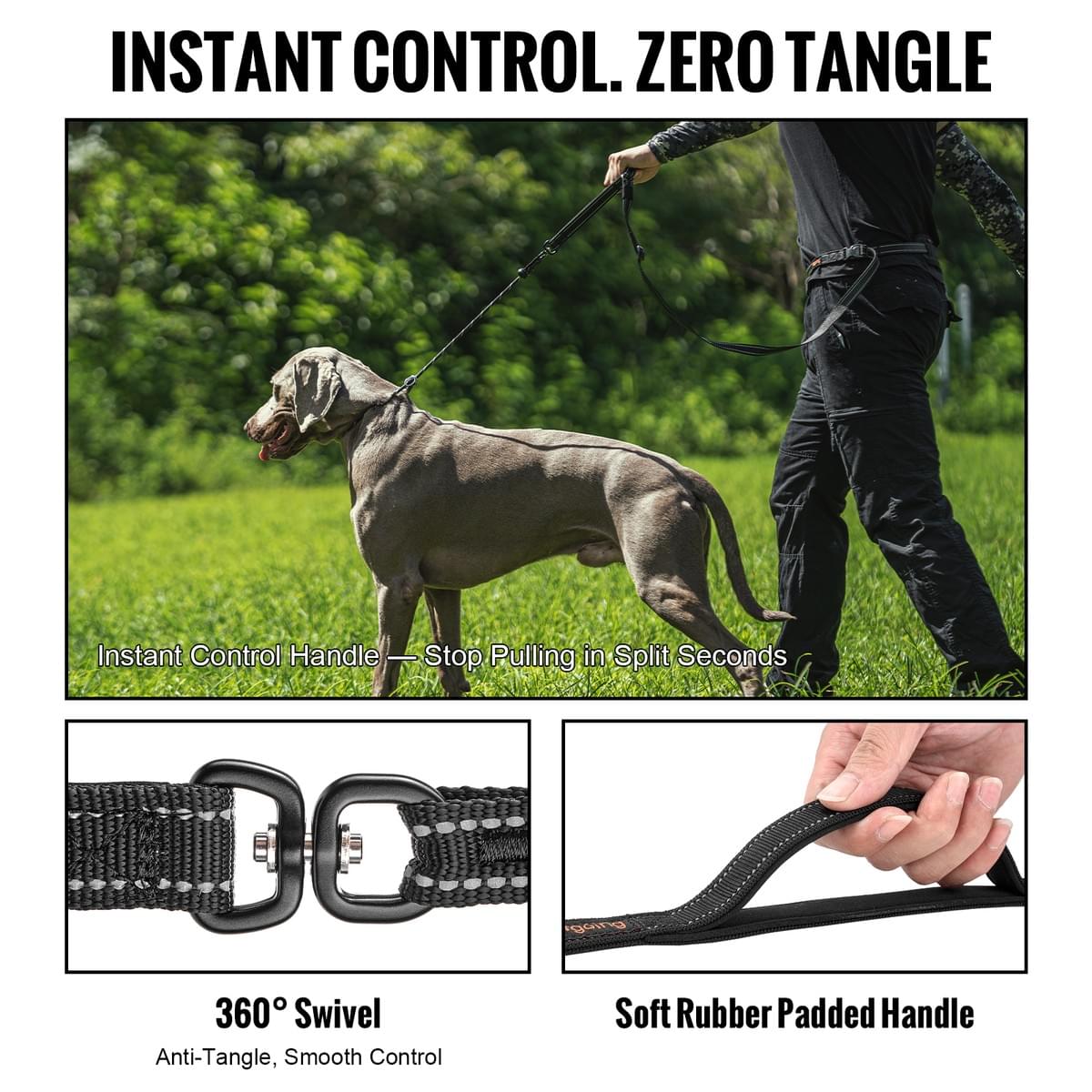 Tiorgoing Slip Lead Dog Leash 7-9FT, Hands-Free No-Pull Training with Padded Handles