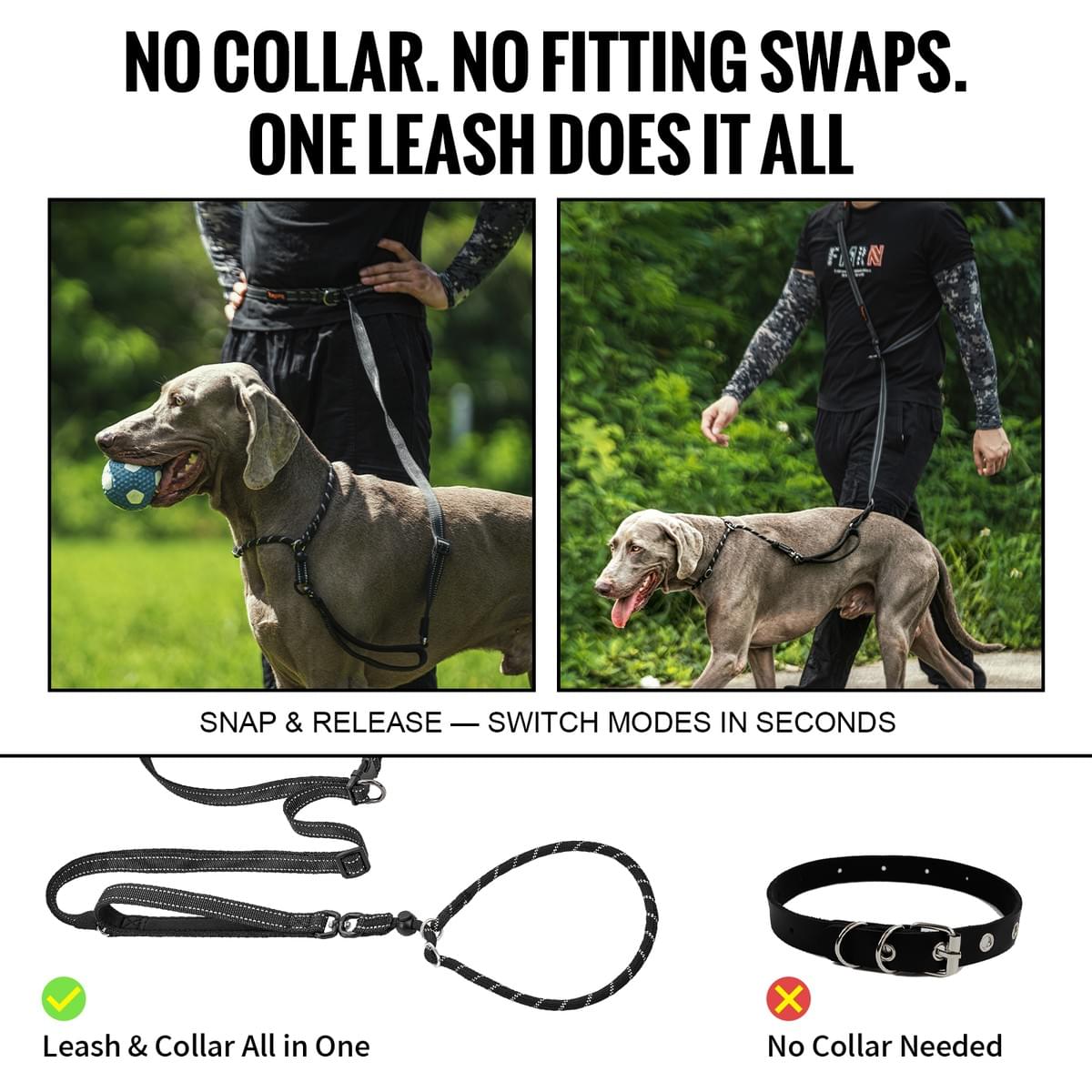 Tiorgoing Slip Lead Dog Leash 7-9FT, Hands-Free No-Pull Training with Padded Handles