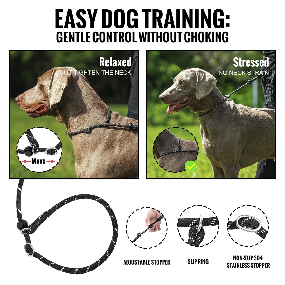 Tiorgoing Slip Lead Dog Leash 7-9FT, Hands-Free No-Pull Training with Padded Handles