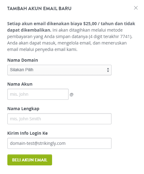Halaman Pengaturan Alamat Email Kustom