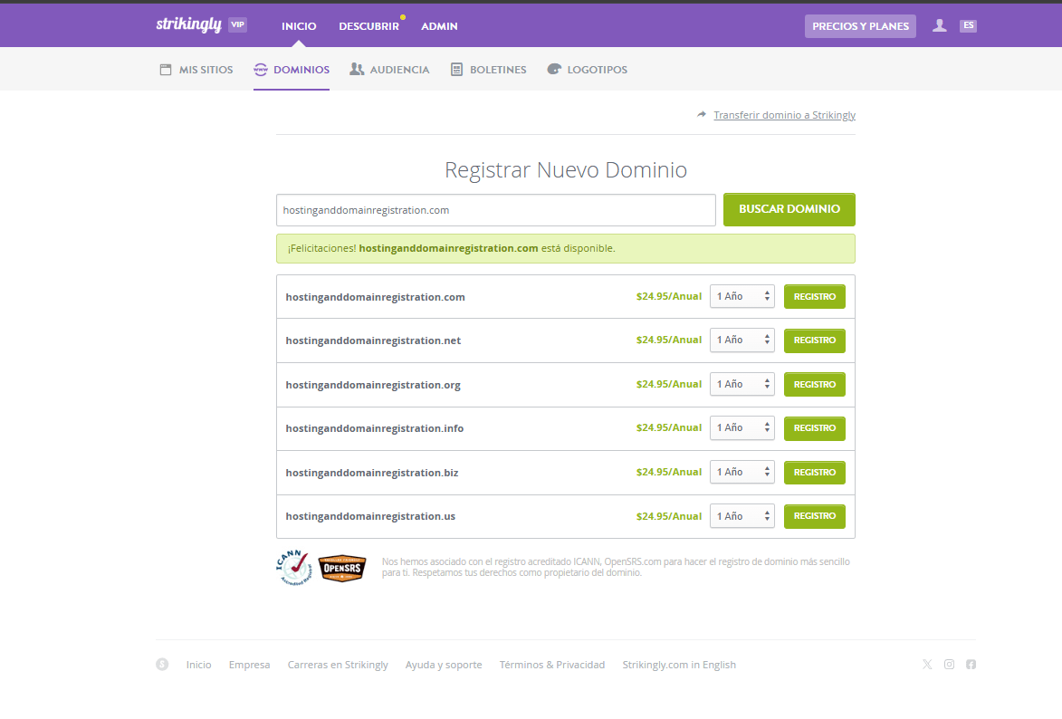 Registro de dominio sorprendente