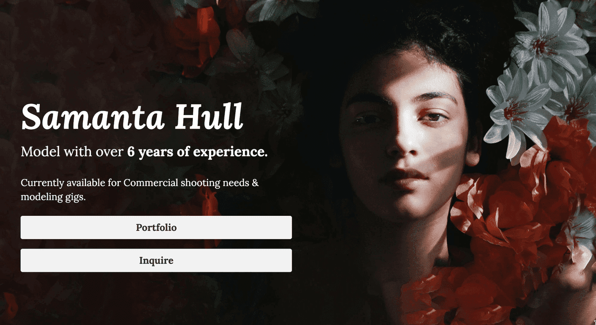 Šablona pro modelování Samanthy Hull od Strikingly