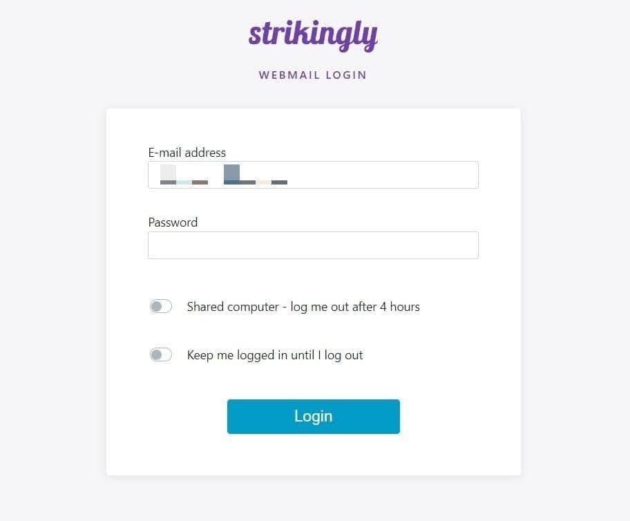 Inicio de sesión en Strikingly Webmail