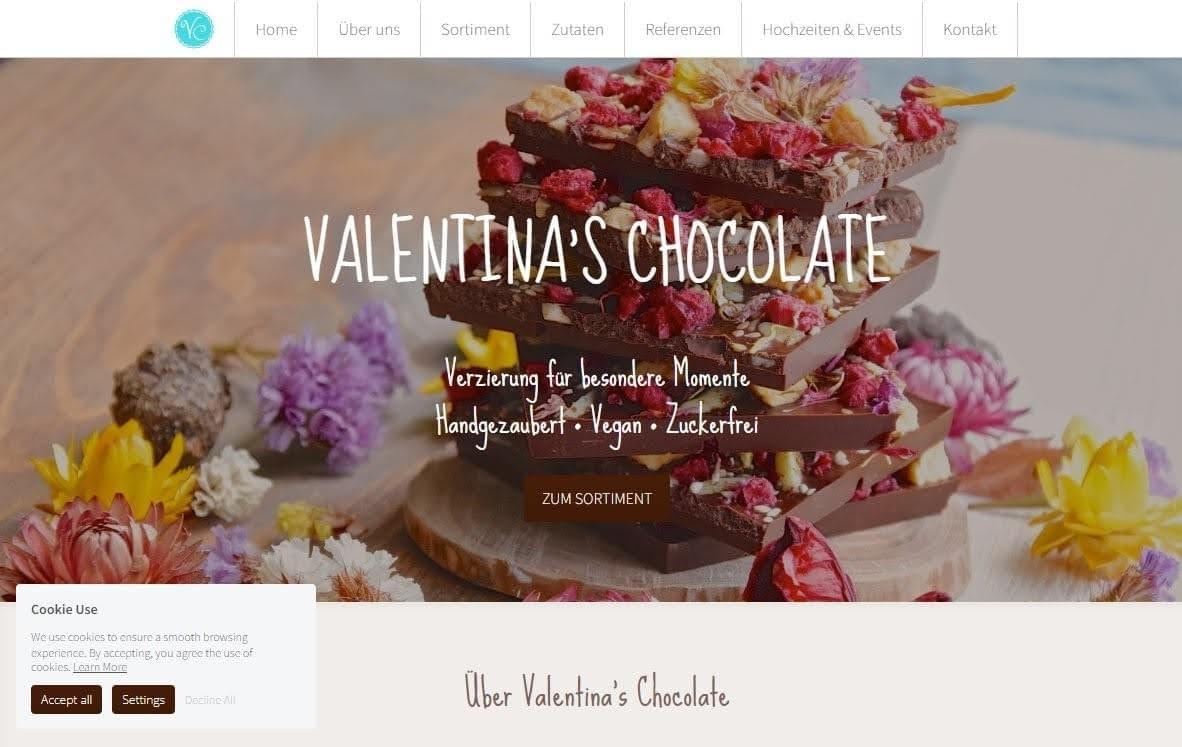 Sitio web de Valentina's Chocolate