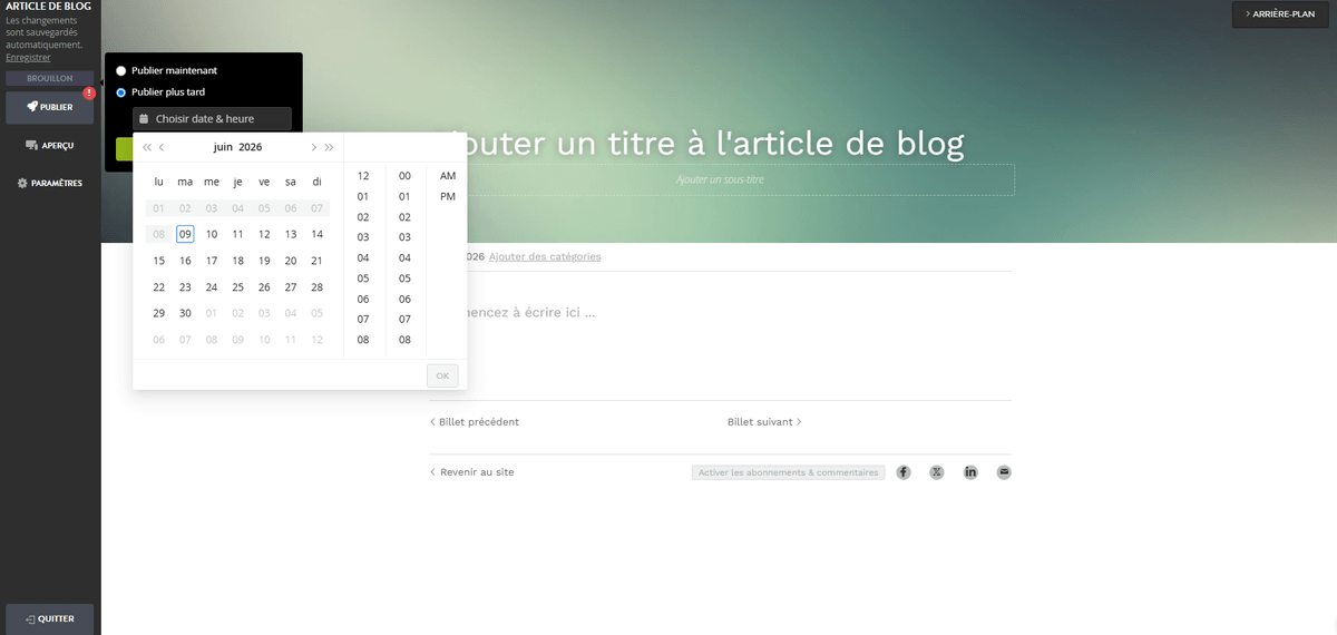 Fonction de Planification du Blog Strikingly