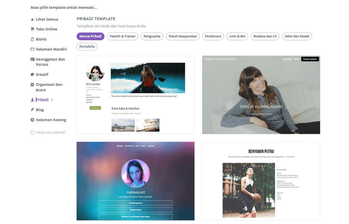 Buletin Penjualan Dengan Strikingly - Pilih atau Sesuaikan Template