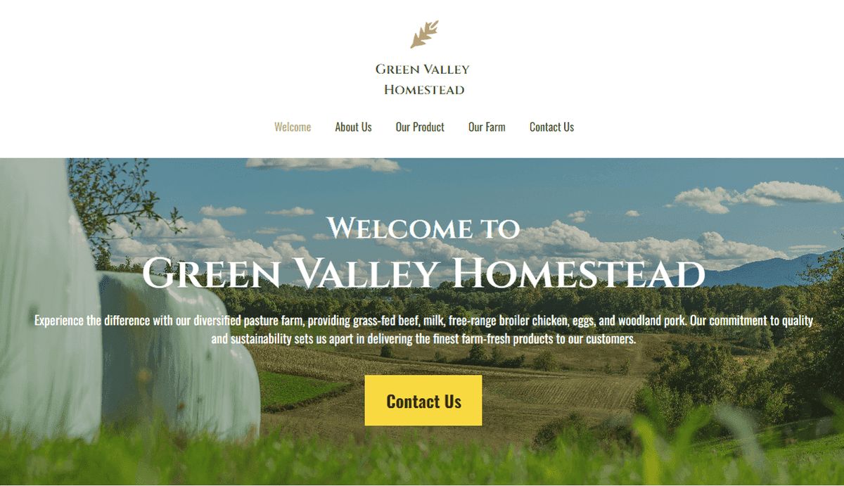 Plantilla de finca en Green Valley de Strikingly