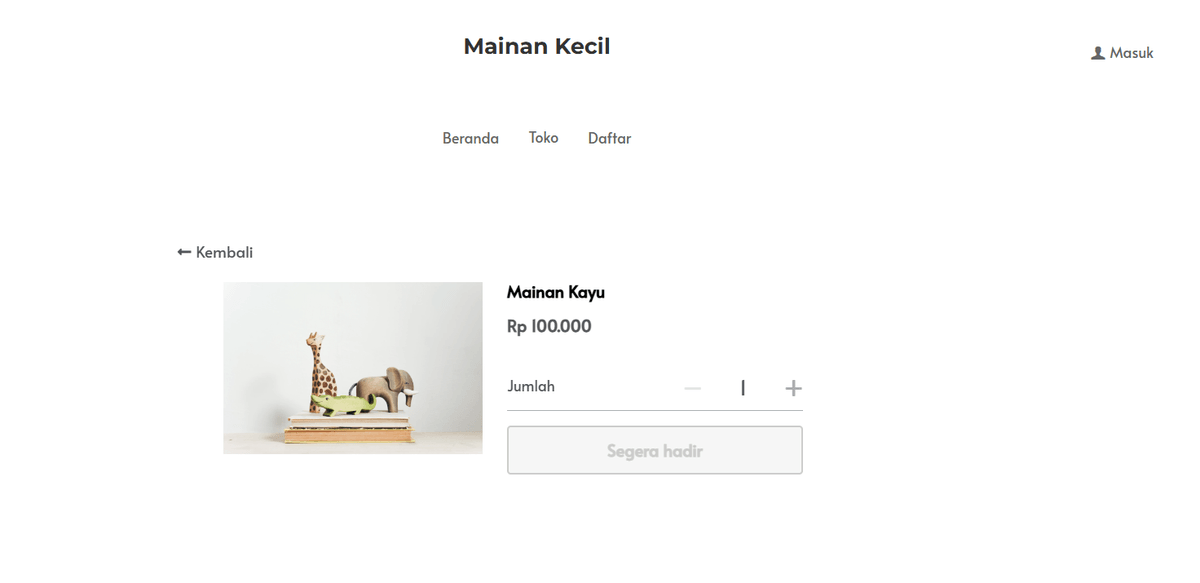 Template Toko Online Mainan Kecil dari Strikenly