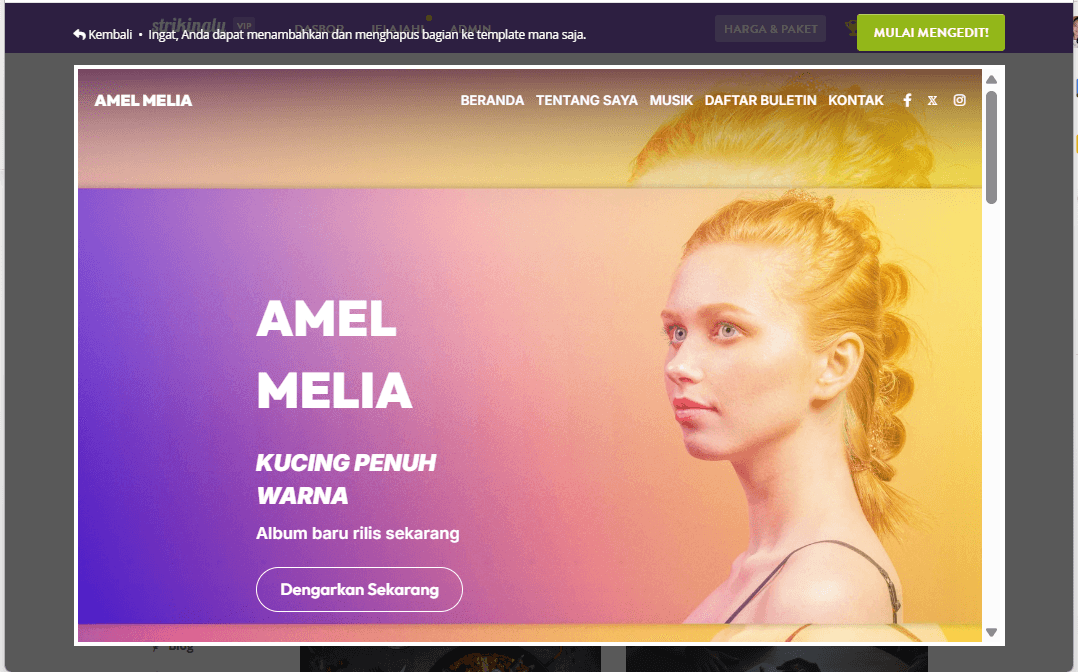 Template Andrea May dari Strikingly