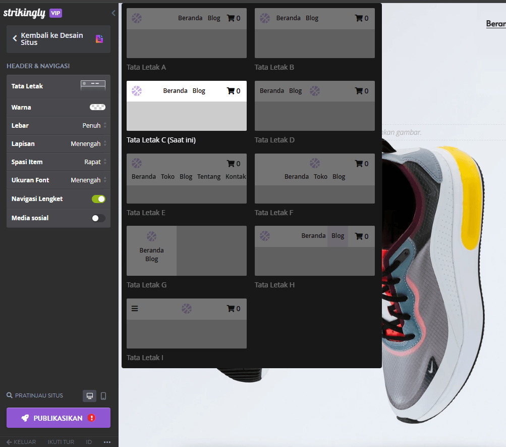 Pengaturan Navigasi pada Editor Situs Web Strikingly